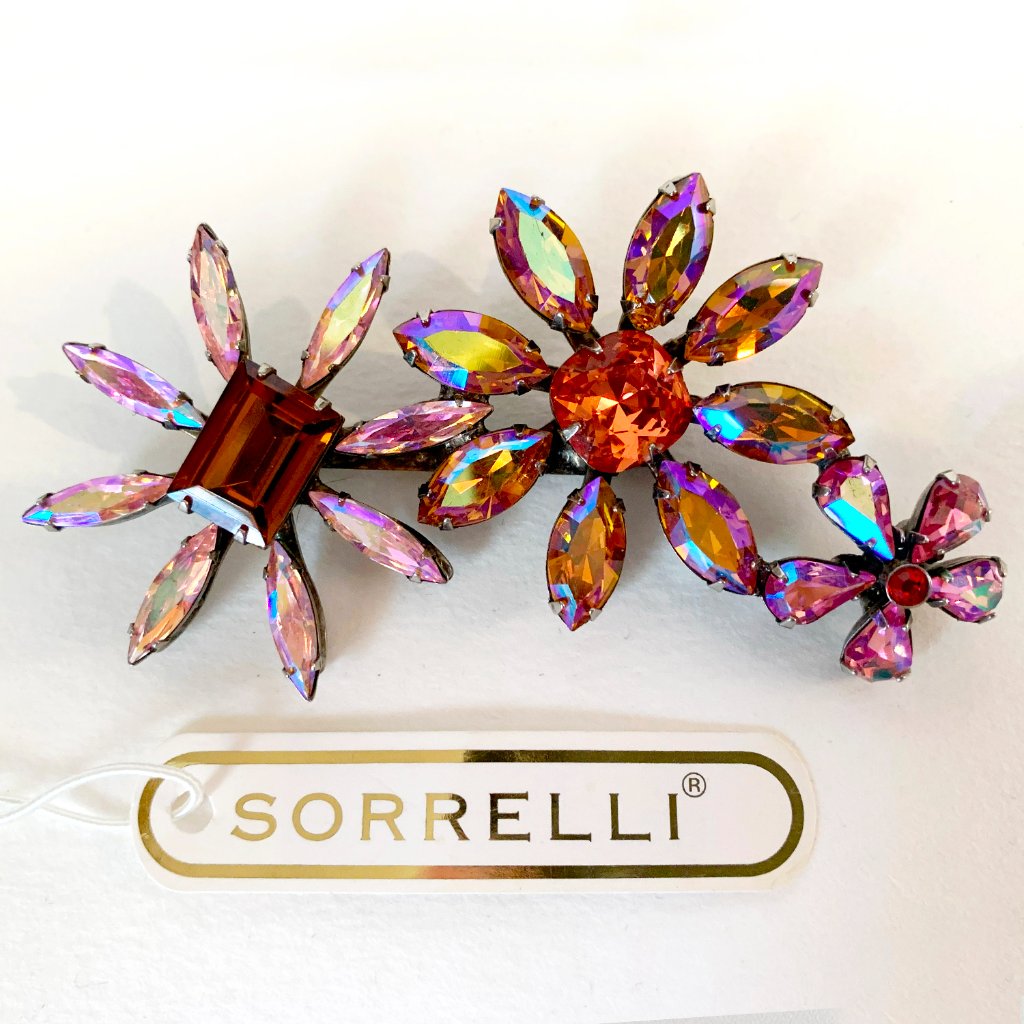 Vintage Sorrelli Large 3-Flower Cluster Brooch Pin With Swarovski Crystals 149$